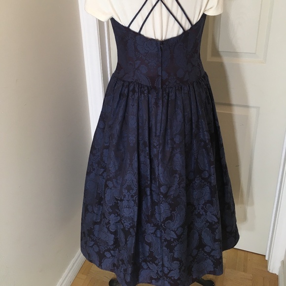 Vintage Gunne Sax dark blue damask party dress, sz 9/10 - Picture 3 of 5